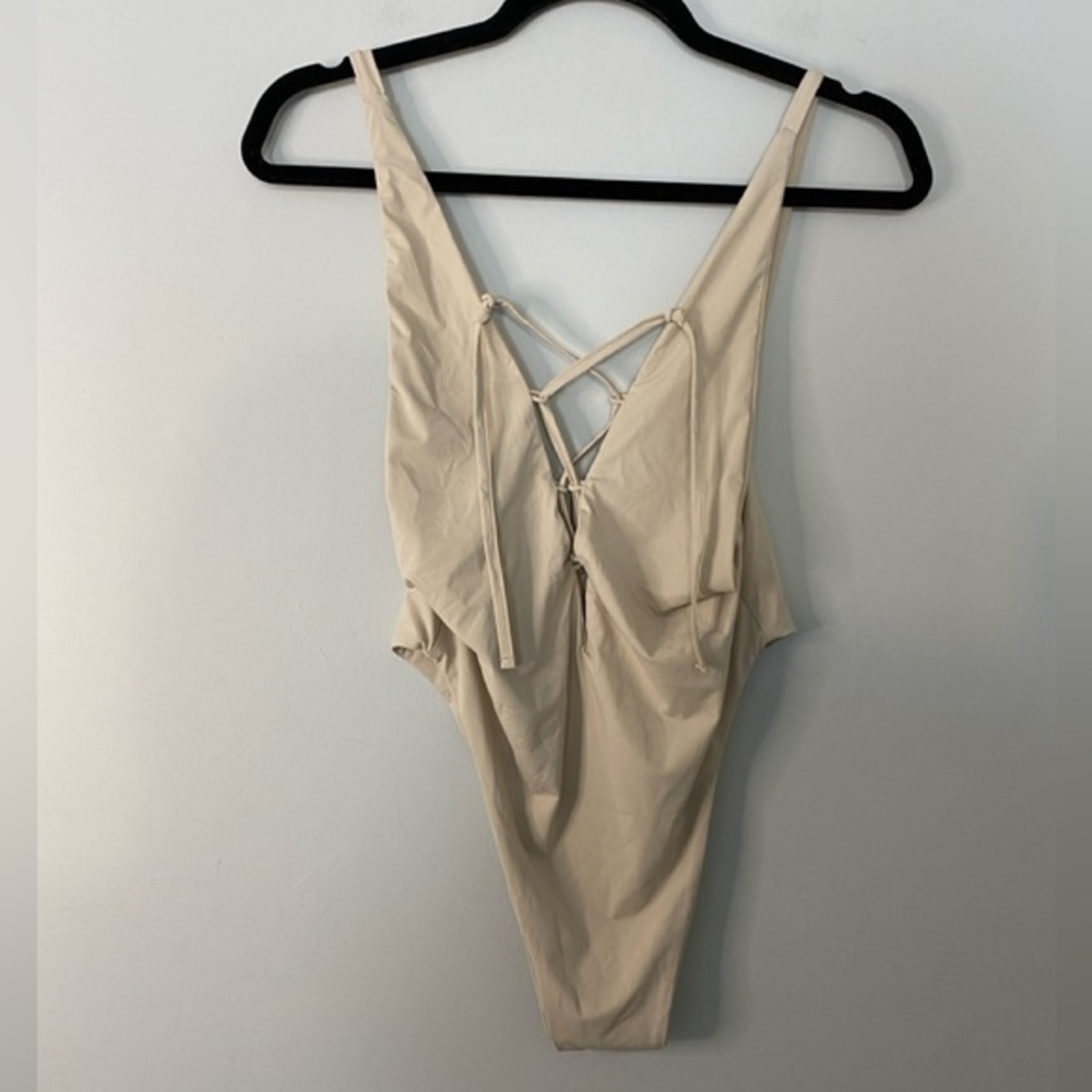 Myra Swim Hendrix Nude Cream Lace Up One Piece Bathing Suit - Picture 3 of 7